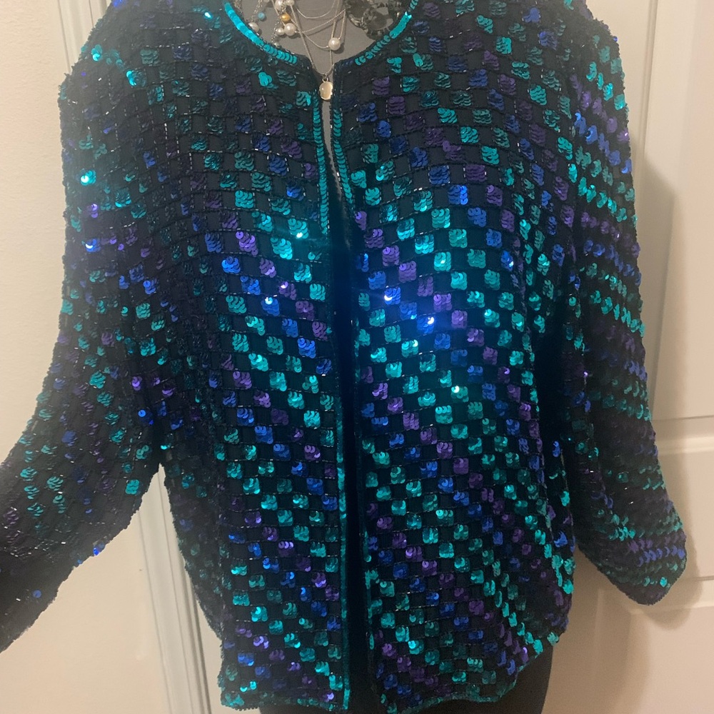 Scala Sequin Blazer - Blue and Green